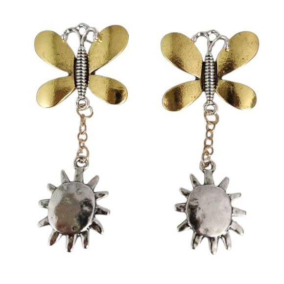 New ZARA Dual-Tone Butterfly and Sun Contrast Earrings - Picture 3 of 10